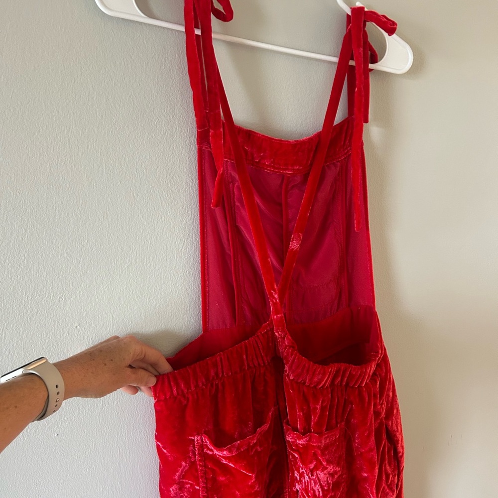 Free People Red Velvet Jumpsuit, size small - Picture 7 of 14